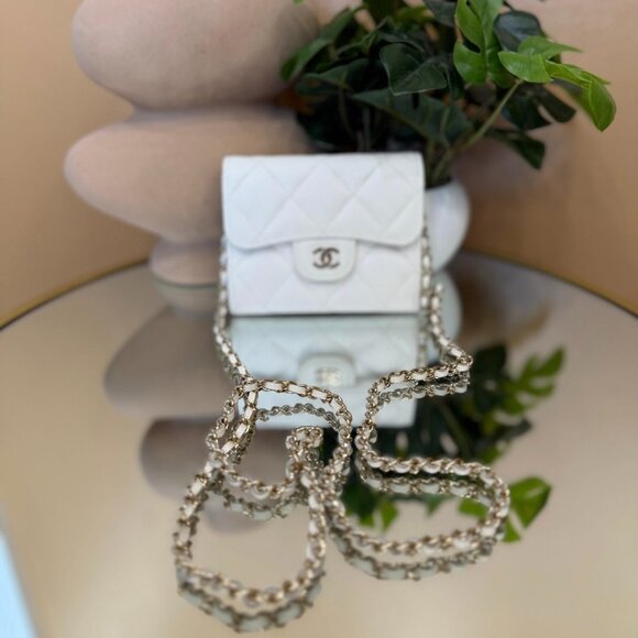 Chanel White Quilted Caviar Mini Wallet on Chain - Picture 1 of 8